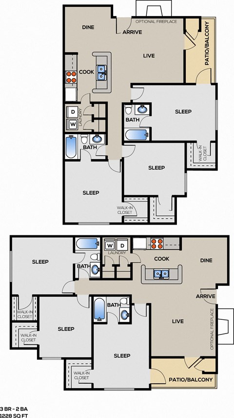 3 Bedroom Floor Plan at Magnolia Terrace, Charlotte